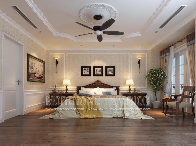 Giường ngủ gỗ óc chó tân cổ điển này được thiết kế tinh tế và sang trọng, với phần đầu giường được phun sơn Alkana bóng đẹp và 4 chân cao vừa phải ở phần thân giường.