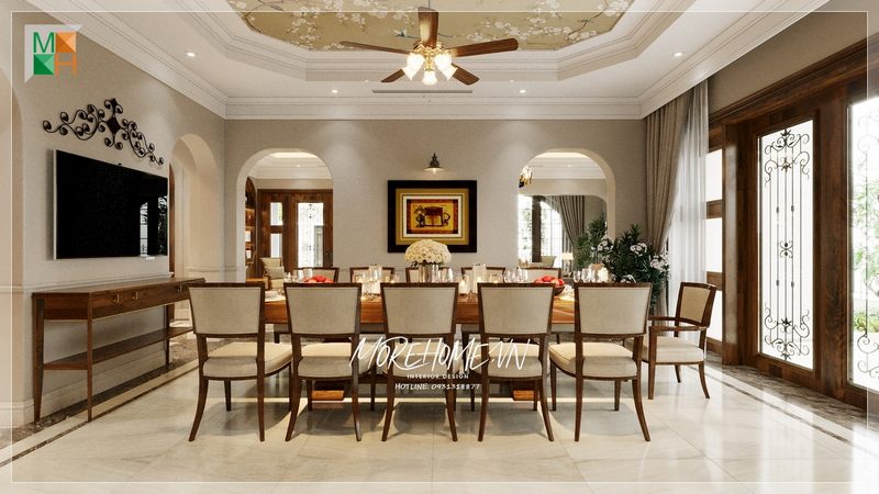 Mẫu thiết kế phòng ăn biệt thự rất sang trọng, khiến người nhìn phải thỏa mãn ngay từ lần đầu tiên nhìn thấy.